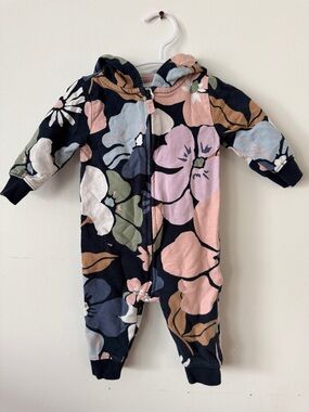 Carter's Navy Floral Zip-Up Hooded One-Piece
